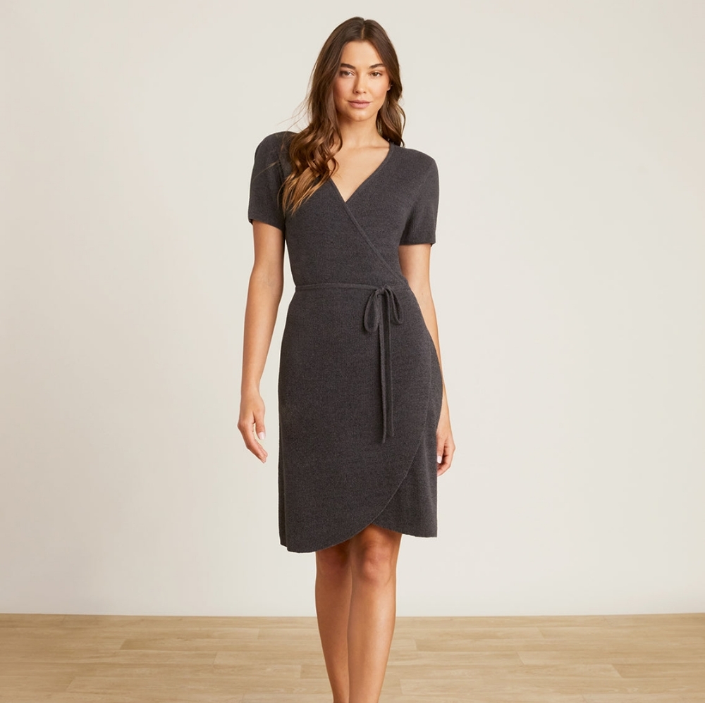 Barefoot Dreams CozyChic Ultra Lite® Ribbed Wrap Dress in Carbon